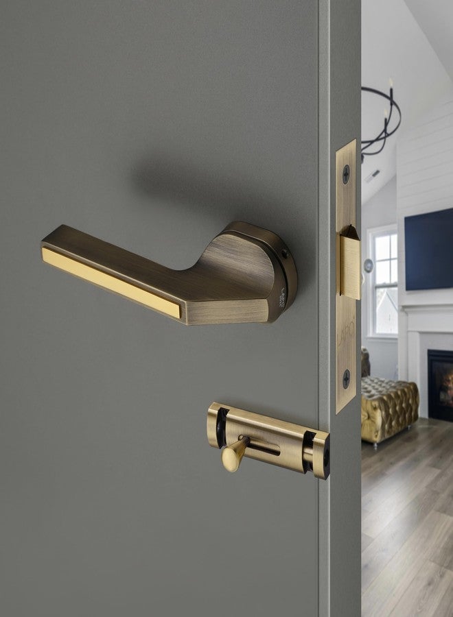 LAPO قفل باب نقر فاخر من لابو للحمام والشرفة وغرفة التخزين | قفل باب مع مقابض وقفل أمان للأطفال | طلاء ذهبي عتيق | ضمان 3 سنوات (Ro-185) - Image 1